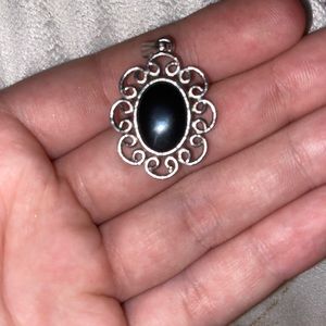 Black and sliver oval necklace charm
